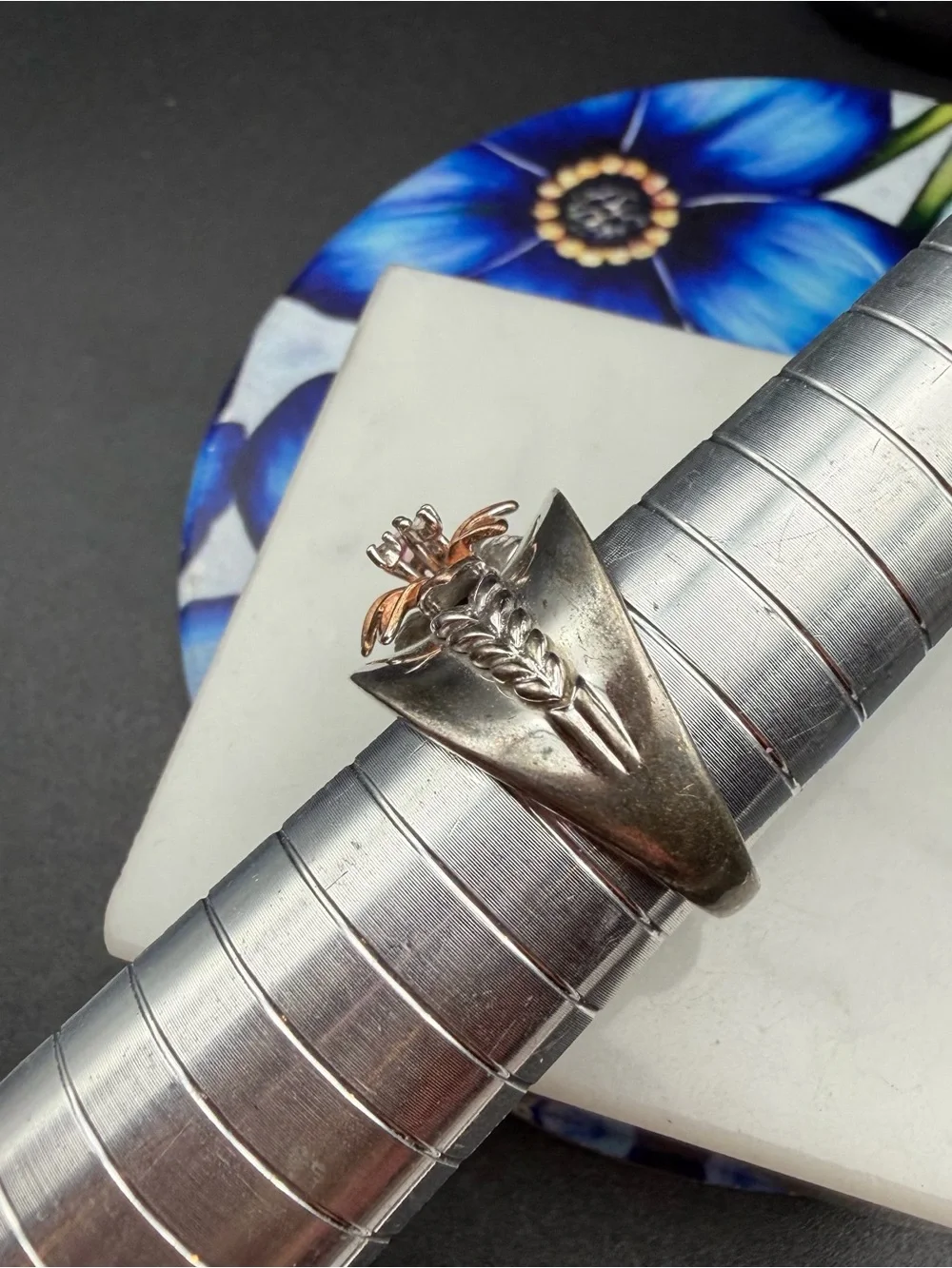 925 Sterling Silver Flower floral Ring #S78  size 7.75